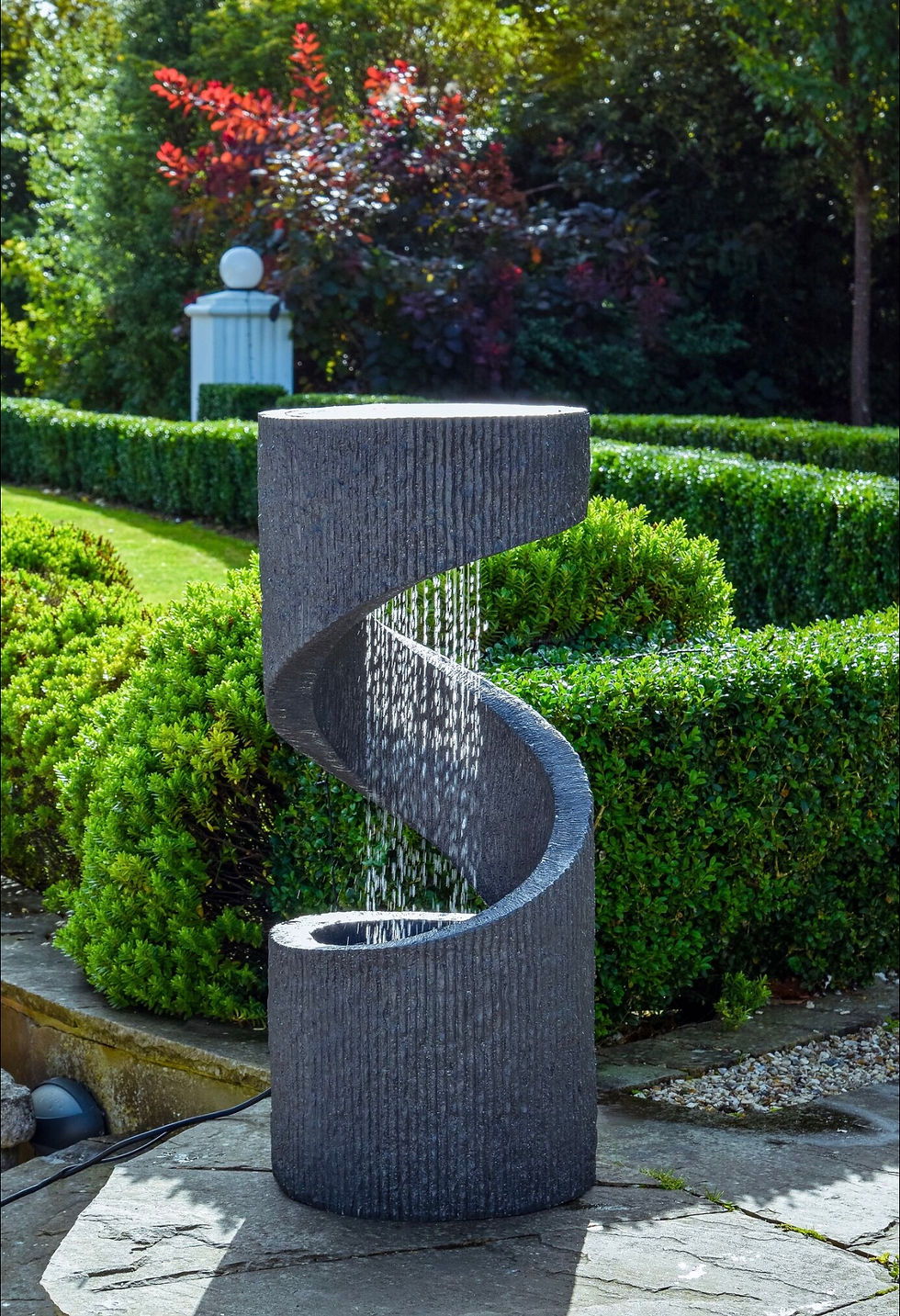 Outdoor Spiral LED Water Feature - Granite