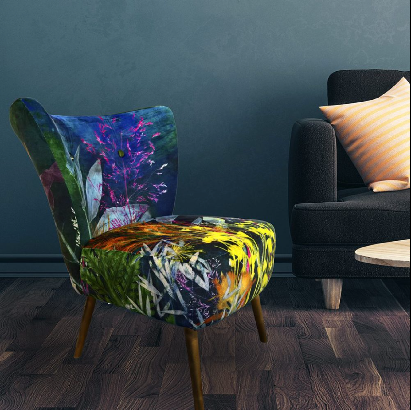 Tropical Aqua Magna Velvet Accent Chair by Gillian Arnold
