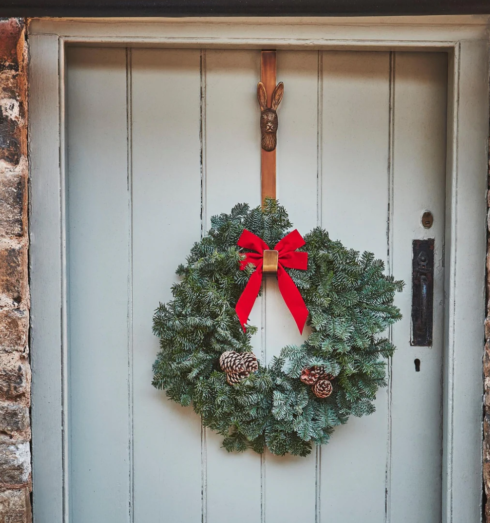 Christmas Hare Wreath Door Hanger in Brass