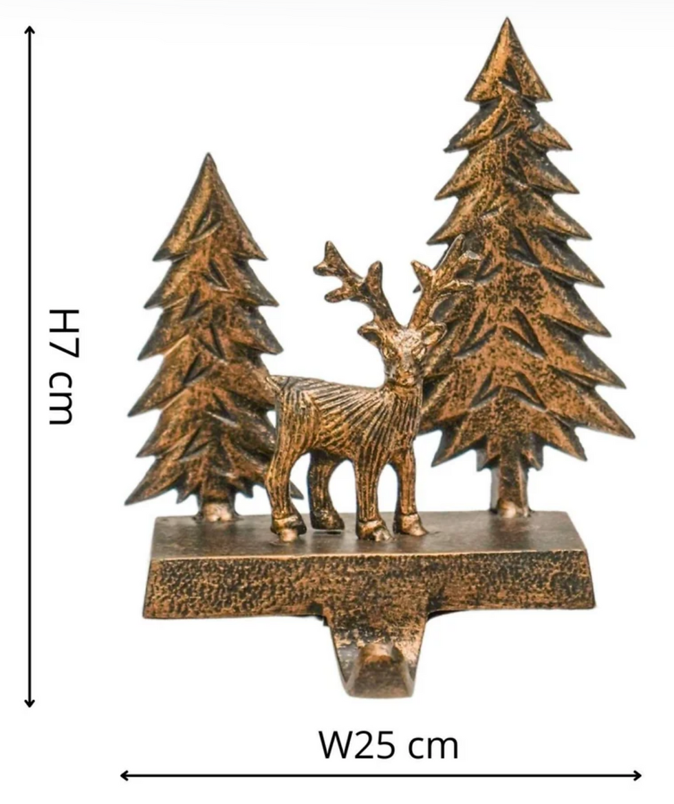 Thumbnail: Antique Brass Stocking Holder Deer Scene
