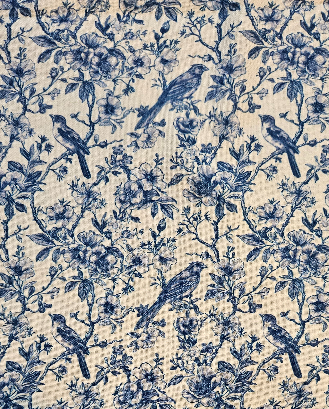 Linen Blend - flowers and birds
