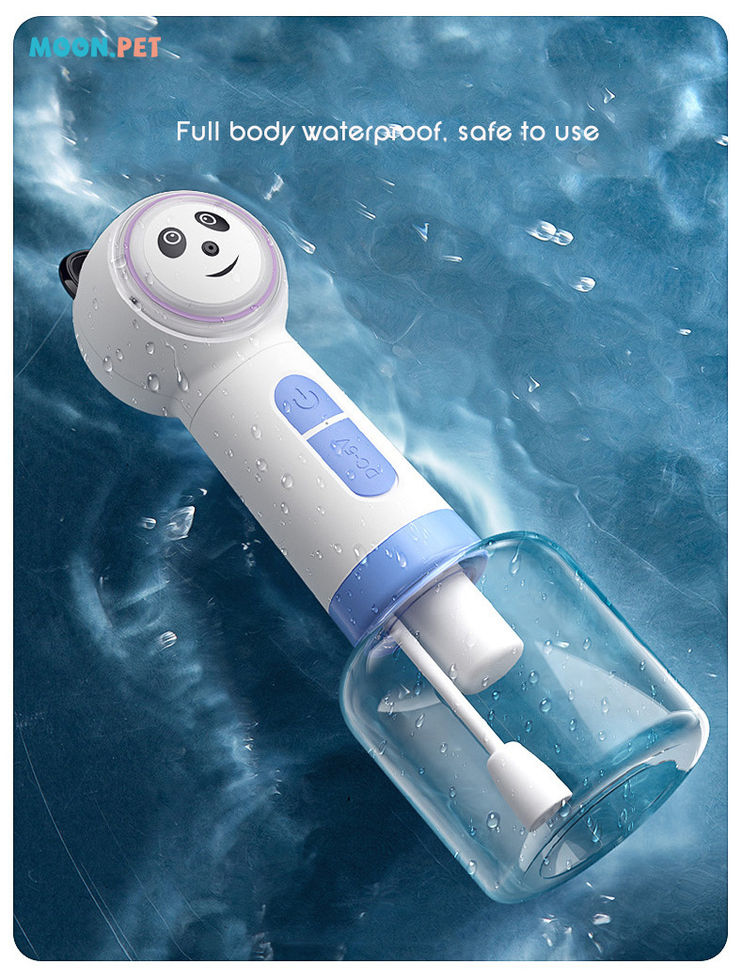 6.	divertido panda pet limpeza banho maquina de espuma eletrica usb em mao durante o banho do pet