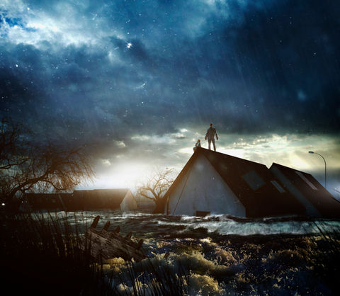 Man in rain storm, short story cover