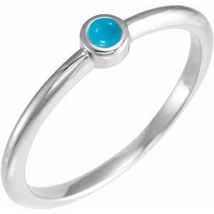 Platinum Cabochon Natural Turquoise Stackable Ring