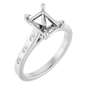14K White Gold 8x6 mm Emerald 1/10 CTW Natural Diamond Semi-Set Engagement Ring