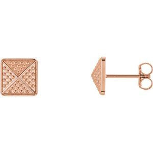 14K Rose Gold Granulated Pyramid Stud Earrings