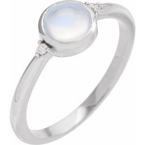 14K White Gold Natural Rainbow Moonstone & .03 CTW Natural Diamond Ring