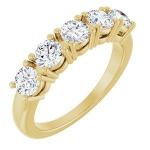 14K Yellow Gold 4 mm Round 5-Stone Stackable Family Ring Mounting