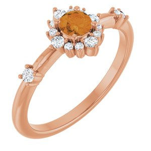 14K Rose Gold Natural Citrine & 1/6 CTW Natural Diamond Halo-Style Ring