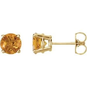 14K Yellow Gold Natural Citrine Stud Earrings
