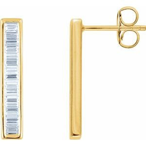 14K Yellow Gold 1/2 CTW Natural Diamond Baguette Bar Earrings