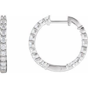 14K White Gold 1 CTW Lab-Grown Diamond Inside-Outside Hinged 19.3 mm Hoop