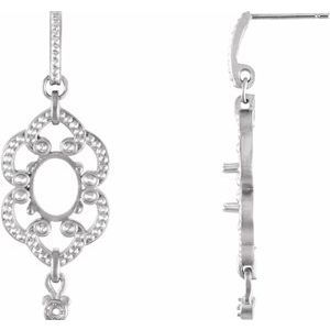 14K White Gold 8x6 mm Oval & 1.5 mm Round Earring Mounting