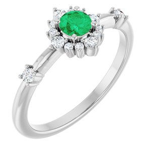Platinum Lab-Grown Emerald & 1/6 CTW Natural Diamond Halo-Style Ring