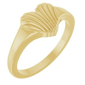 14K Yellow Gold Ribbed Heart Ring