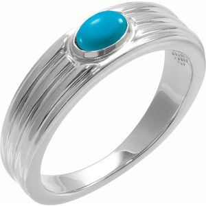14K White Gold 5x3 mm Oval Natural Turquoise Cabochon Ring
