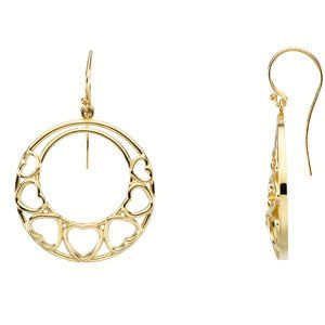 14K Yellow Gold Hearts Dangle Earrings