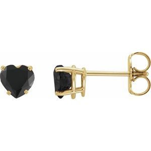 14K Yellow Gold Natural Onyx Heart Earrings