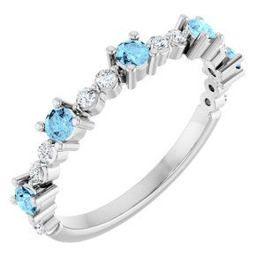 Platinum Natural Aquamarine & 1/6 CTW Natural Diamond Ring
