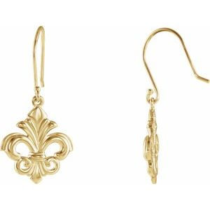 14K Yellow Gold Fleur-de-lis Dangle Earring