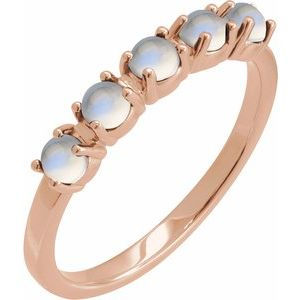 14K Rose Gold Natural Rainbow Moonstone Cabochon Stackable Ring