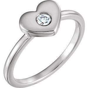 14K White Gold .03 CT Natural Diamond Heart Ring