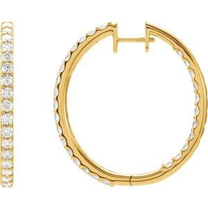 14K Yellow Gold 3 CTW Natural Diamond Inside-Outside 35.3 mm Hoop Earrings