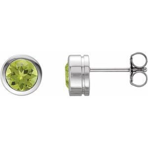 14K White Gold Natural Peridot Bezel-Set Earrings