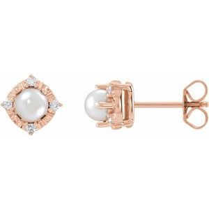 14K Rose Gold Cultured White Freshwater Pearl & .08 CTW Natural Diamond