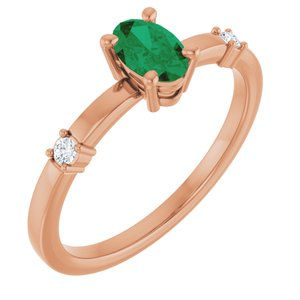 14K Rose Gold Lab-Grown Emerald & .05 CTW Natural Diamond Ring