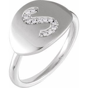 14K White Gold .07 CTW Natural Diamond Initial S Signet Ring