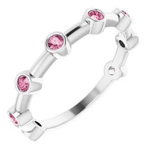 Platinum Natural Pink Tourmaline Bezel-Set Bar Ring