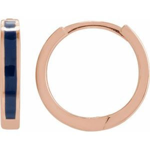 14K Rose Gold Blue Enamel Hinged 12.1 mm Hoop Earrings
