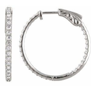 14K White Gold 1 CTW Lab-Grown Diamond Inside-Outside 26.5 mm Hinged Hoop