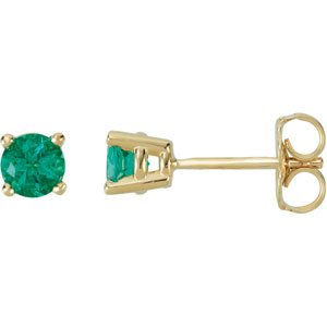 14K Yellow Gold Lab-Grown Emerald Stud Earrings