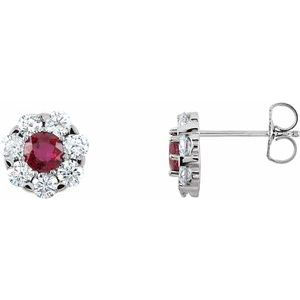 14K White Gold Natural Ruby & 1 1/8 CTW Natural Diamond Cluster Earrings