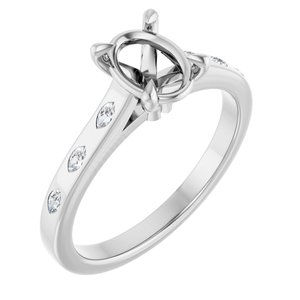 14K White Gold 7.5x5.5 mm Oval 1/10 CTW Natural Diamond Semi-Set Engagement Ring