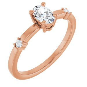 18K Rose Gold 6x4 mm Oval Accented Ring Mounting