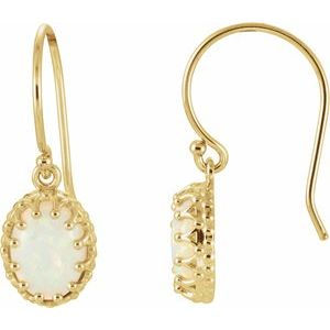 14K Yellow Gold Natural White Opal Earrings