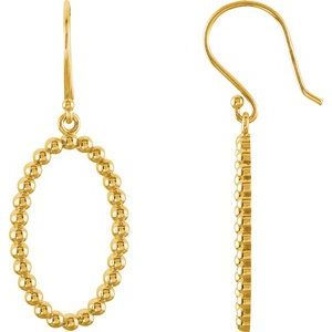 14K Yellow Gold Beaded Oval Earrings
