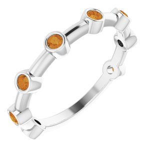 14K White Gold Natural Citrine Bezel-Set Bar Ring