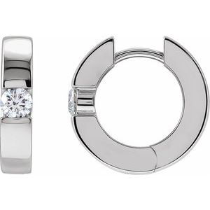 Platinum 1/3 CTW Natural Diamond 15 mm Hinged Huggie Hoop Earrings