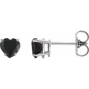 Platinum Natural Onyx Heart Earrings