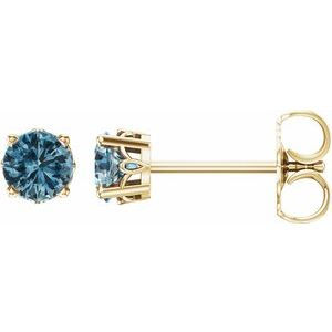 14K Yellow Gold Natural Swiss Blue Topaz Scroll Setting® Stud Earrings