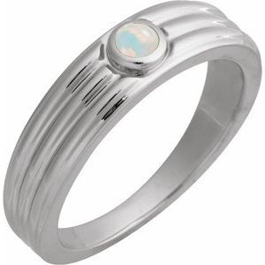 Platinum 3 mm Round Natural White Opal Cabochon Ring