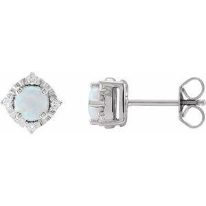 14K White Gold Lab-Grown White Opal & .08 CTW Natural Diamond Halo-Style