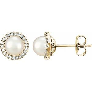 14K Yellow Gold Vermeil Natural Freshwater Pearl & 1/8 CTW Lab-Grown Diamond