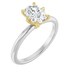 18K White/Yellow Gold 7.5x5.5 mm Elongated Cushion Solitaire Engagement Ring