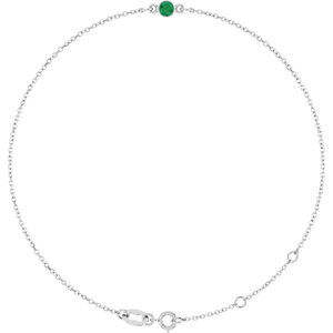 14K White Gold Natural Emerald Bezel-Set Solitaire 6 1/2-7 1/2" Bracelet