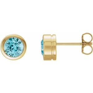 14K Yellow Gold Natural Blue Zircon Bezel-Set Earrings